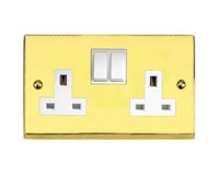 VICTORIAN BRASS HERITAGE SOCKET SWITCH 2 GANG 13A