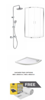 STRATA DOUBLE DOOR QUADRANT 900MM SHOWER DOOR CHROME + STRATA ROUND THERMOSTATIC SHOWER KIT CHROME + 900 QUADRANT TRAY + FREE ROLL OF SAFE SEAL
