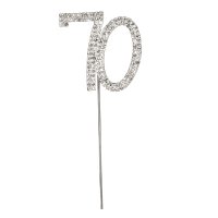 Diamante "70th" On Stem Silver - 4.5 x 5.5cm