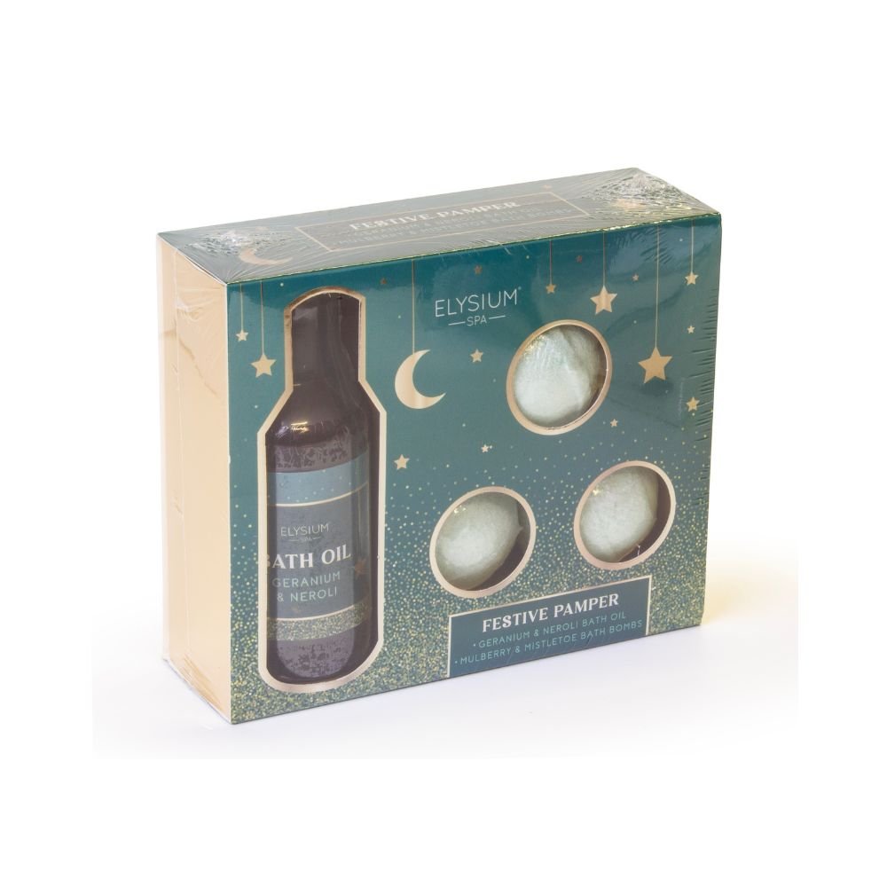 Elysium Spa Festive Pamper Bath Oil & Bath Bomb Gift Set