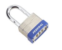 Federal Padlock 40mm Long Shackle 3 Digit Combination Laminated
