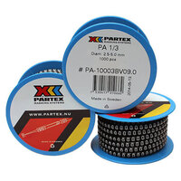 Partex PA 1/3 White 0 on Black Coloured Cable Marker (1000)