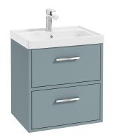FINLAND 50CM TWO DRAWER WALL HUNG MATT CORAL GREEN VANITY UNIT - BRUSHED CHROME HANDLE