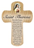 Wood Pocket Cross 3 1/4 inch/Saint Theresa   (12449)