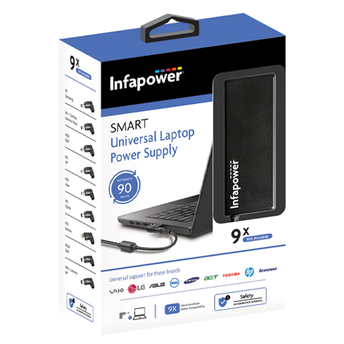90W Automatic Power Supply Universal Laptop Charger - Black 