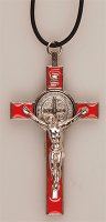 Metal/Red Enamel Benedict Crucifix - 3 inch   (1226/RED)