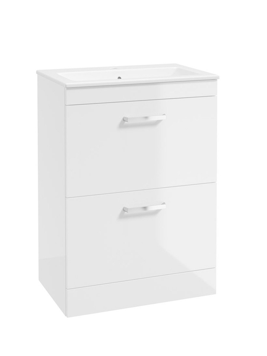 CORTA Floorstanding 60cm Two Drawer Unit Gloss White-Chrome Handles