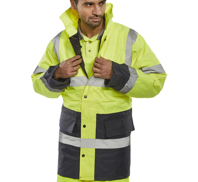 Hi-Visibility Waterproof 2-Tone Nylon Anorak Yellow/Navy