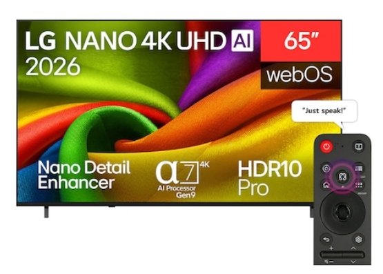 Front view of LG NANO 4K UHD AI NU85 65 inch Smart TV