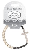 Glass Imitation Pearl Bracelet With Cross   (64502)
