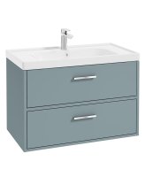 FINLAND 80CM TWO DRAWER WALL HUNG MATT CORAL GREEN VANITY UNIT - BRUSHED CHROME HANDLE