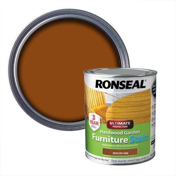Ronseal Ultimate Protection Hardwood Garden Furniture Stain English Oak Tin & Swatch