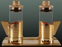 Cruet Set/Gilt Finish/Metal & Glass Set & Tray   (88409)