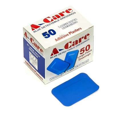 Metal Detectable Plasters - A-care Economy Large Patch Dressing, X50, Blue