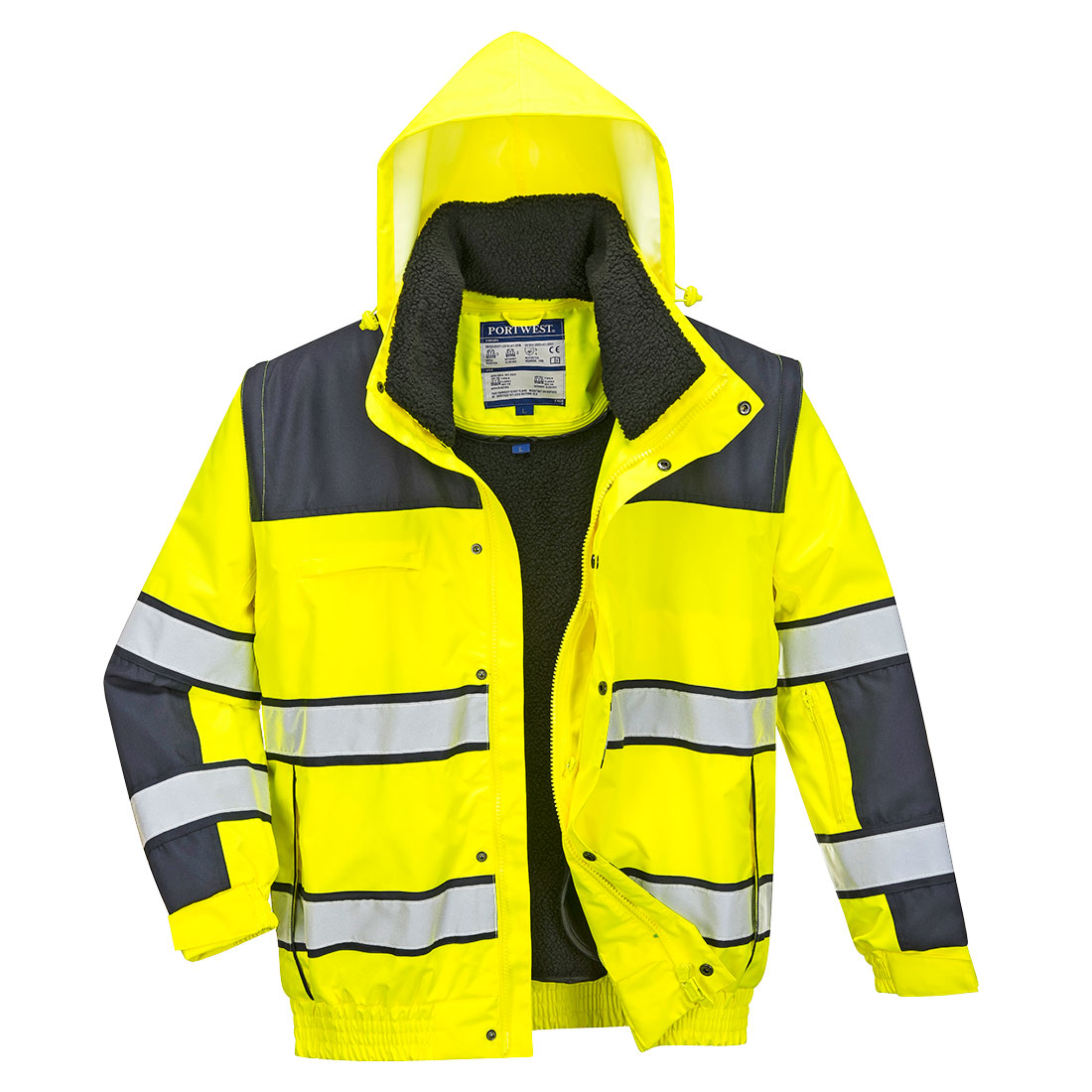 Portwest Hi Vis Classic Bomber Jacket, Yellow/Navy