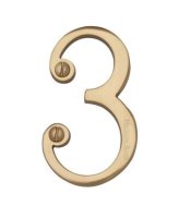 C1560-3-PB - Heritage Brass Numeral 3 Face Fix 76mm (3") Polished Brass Finish