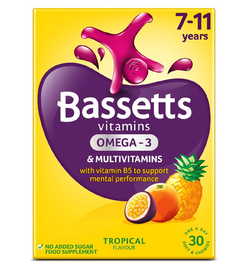 Bassetts Omega 3 And Multivitamins Tropical Flavoured Pastilles 30s 7-11 Years