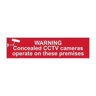 Sign/Sticker - Warning Concealed CCTV cameras operate on these premises - 1.2mm Recyclable PP (200 x 50mm)