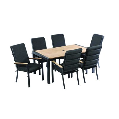 Aluminium and Teak 6 Seater Outdoor Dining Set with 100cm Table