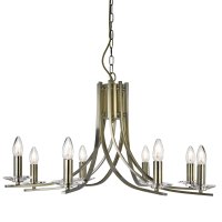 8 LIGHT ANTIQUE BRASS TWIST CEILING WITH CLEAR GLASS SCONCES