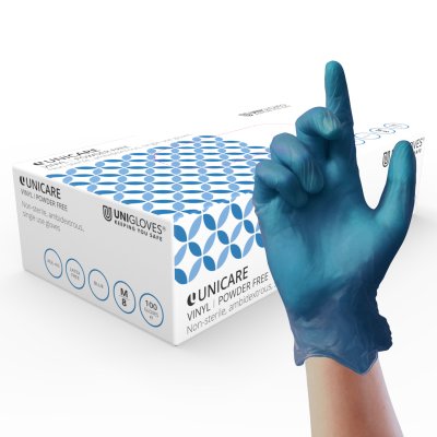 Image of a vinyl glove for use in a food production environment. 