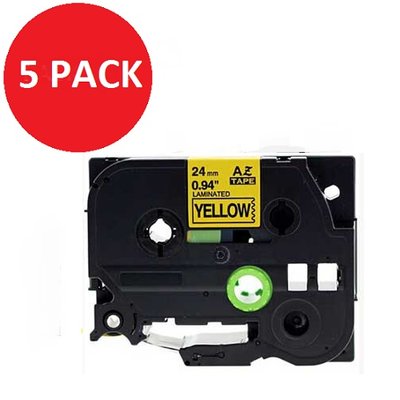Compatible Brother TZE651 Black on yellow 24mm x 8m Pack of 5