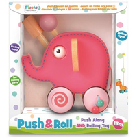 Wooden toddler pink elephant push and roll toy - in packaging