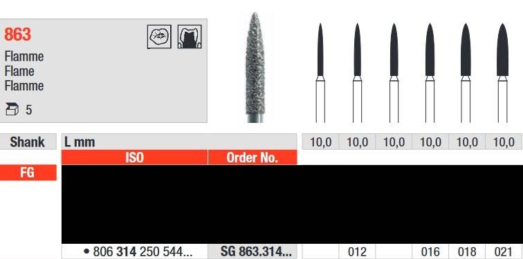 Edenta Diamond Bur Flame Extra Coarse 250/012 - Pack of 5