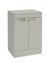 STOCKHOLM ARCTIC GREY MATT 60CM 2 DOOR COUNTERTOP FLOOR STANDING VANITY UNIT - BRUSHED GOLD HANDLE