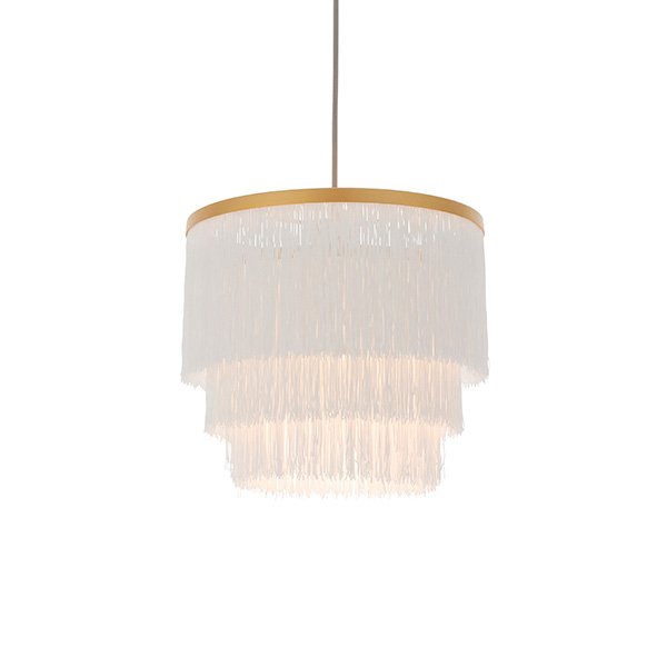 Endon Gold With White Fringe Medium Pendant