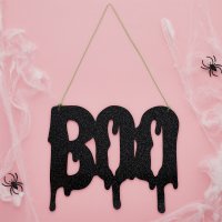 Halloween 'Boo' Black Glitter Acrylic Sign -25 x 20.5cm