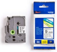 BROTHER 9MM BLACK ON WHITE LAMINATED TAPE