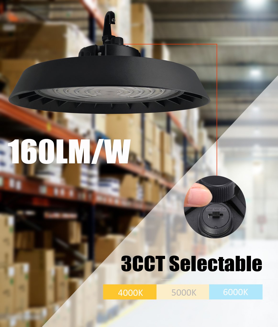 Power adjust 200/160/120W 160LM/W CCT 5YR UFO