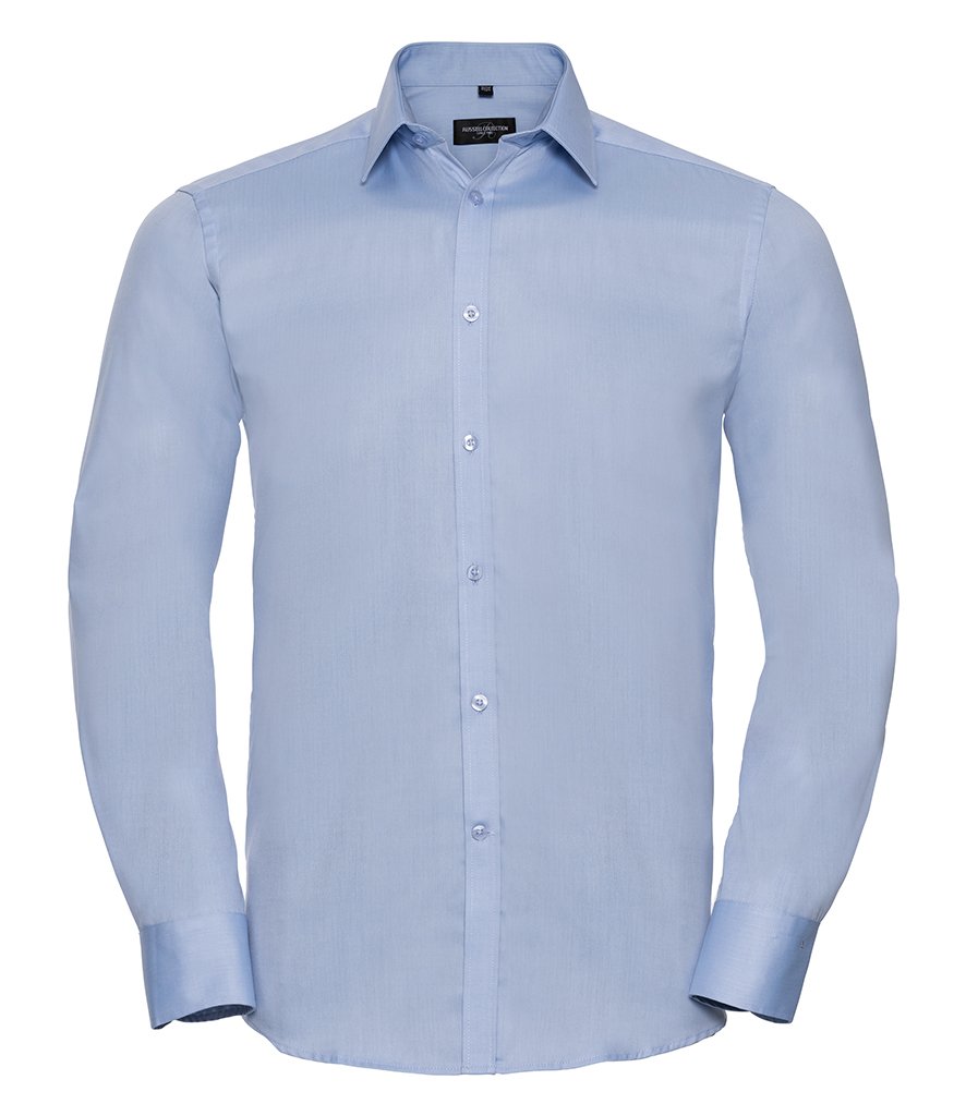 Russell Collection Men's Long Sleeve Herringbone Shirt