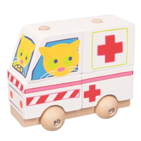 Wooden toddler stacking ambulance toy with wheels