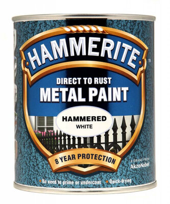 Hammerite Metal Paint Hammered Finish White 750ml