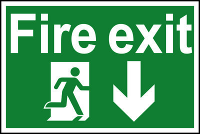 Safety Sign Fire Exit Running Man Arrow Down PVC 300x200mm