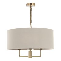 JAMELIA 3LT PENDANT ANTIQUE BRASS WITH TAUPE SHADE
