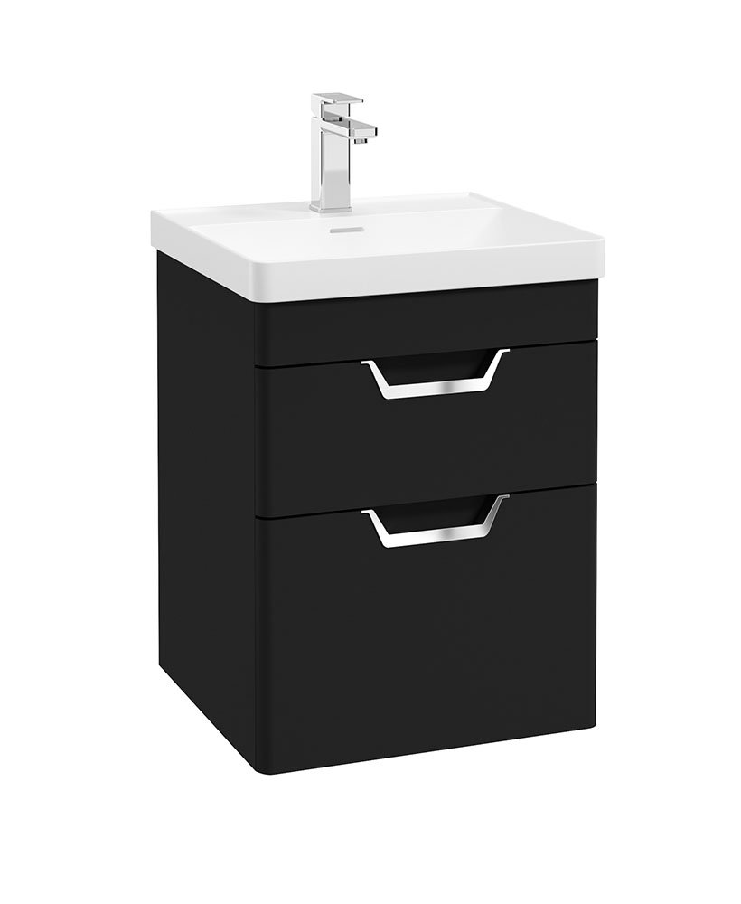 FREYA 50CM TWO DRAWER MATT BLACK VANITY UNIT - BRUSHED CHROME HANDLES