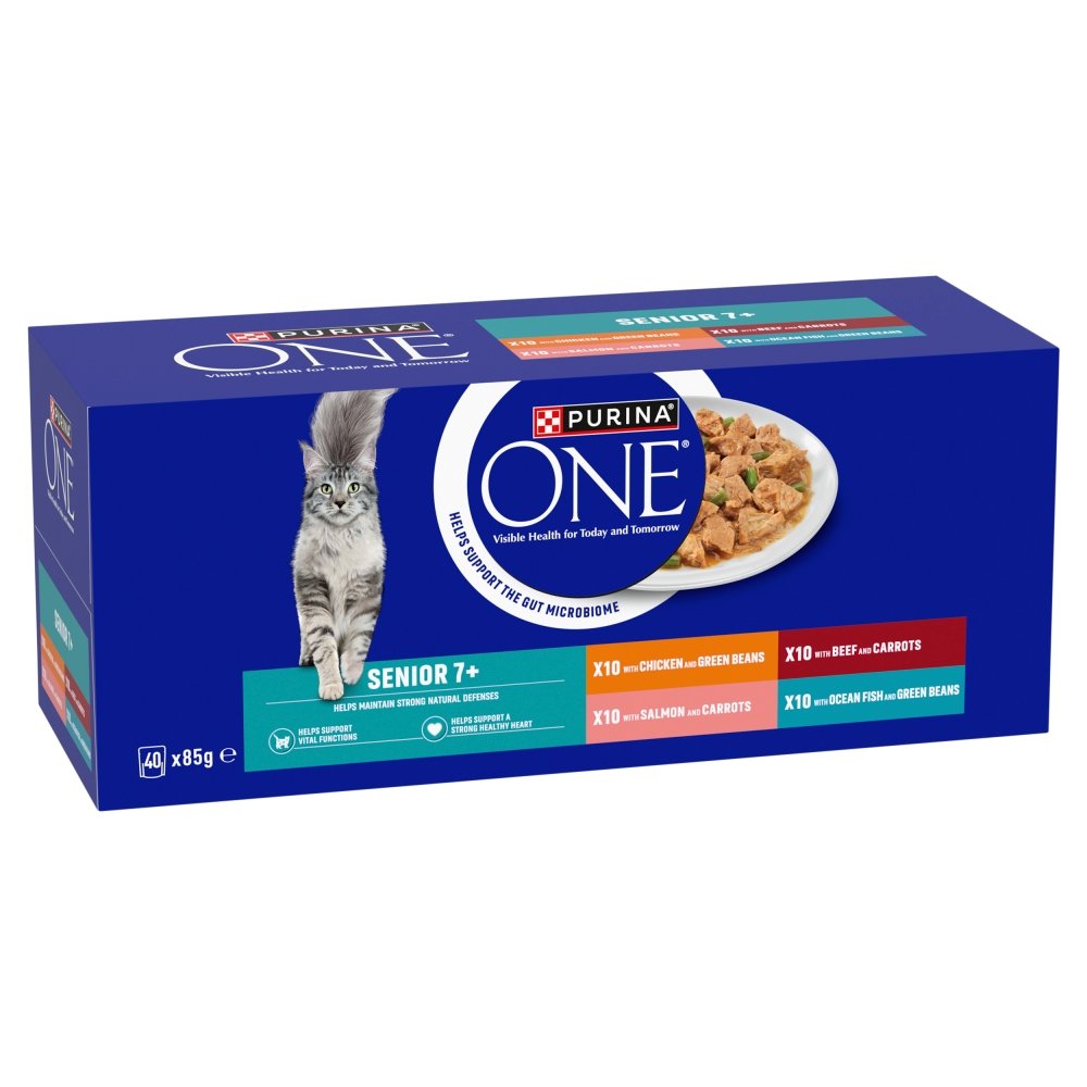 Purina One 12602413 Senior Wet Food Pouches with Chicken Beef Salmon and Ocean Fish 40x85gm