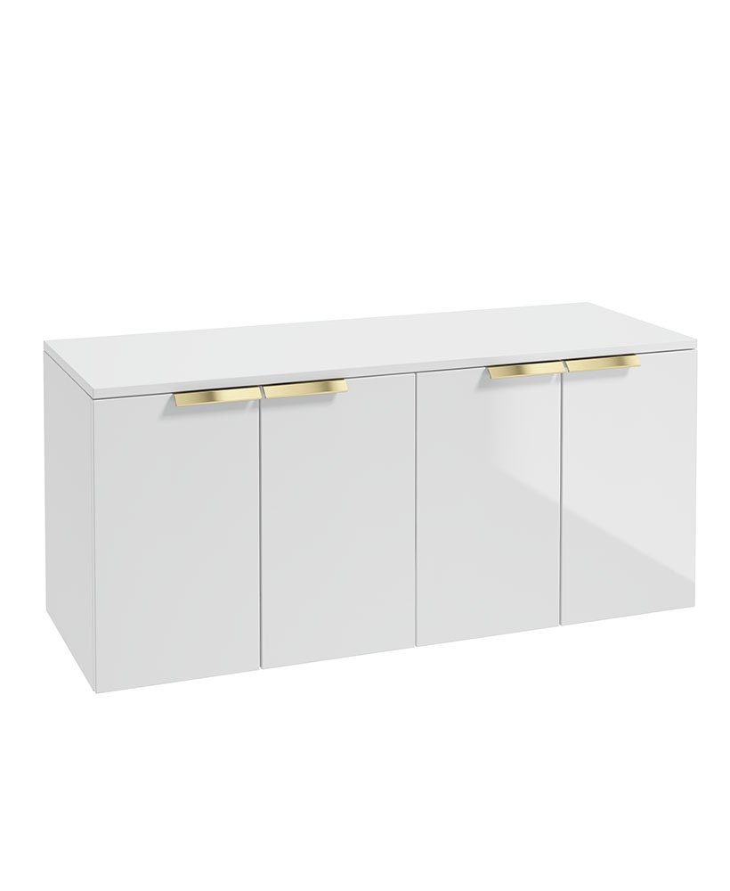 STOCKHOLM 120CM WALL HUNG FOUR DOOR GLOSS WHITE  COUNTERTOP VANITY UNIT - BRUSHED GOLD HANDLE