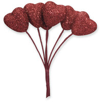 Small Glitter Heart On Stem Red 2cm - Pack of 72