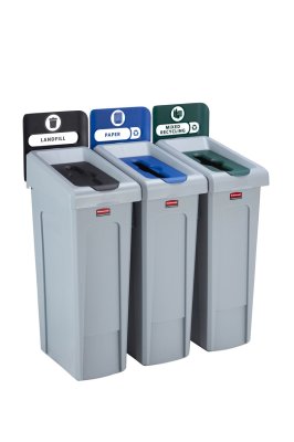 87L SLIM JIM 3 STREAM RECYCLING BIN STATION BUNDLE LANDFILL / MIXED RECYCLING / PAPER