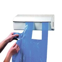 This apron dispenser has a steel construction with letter box style dispensing
