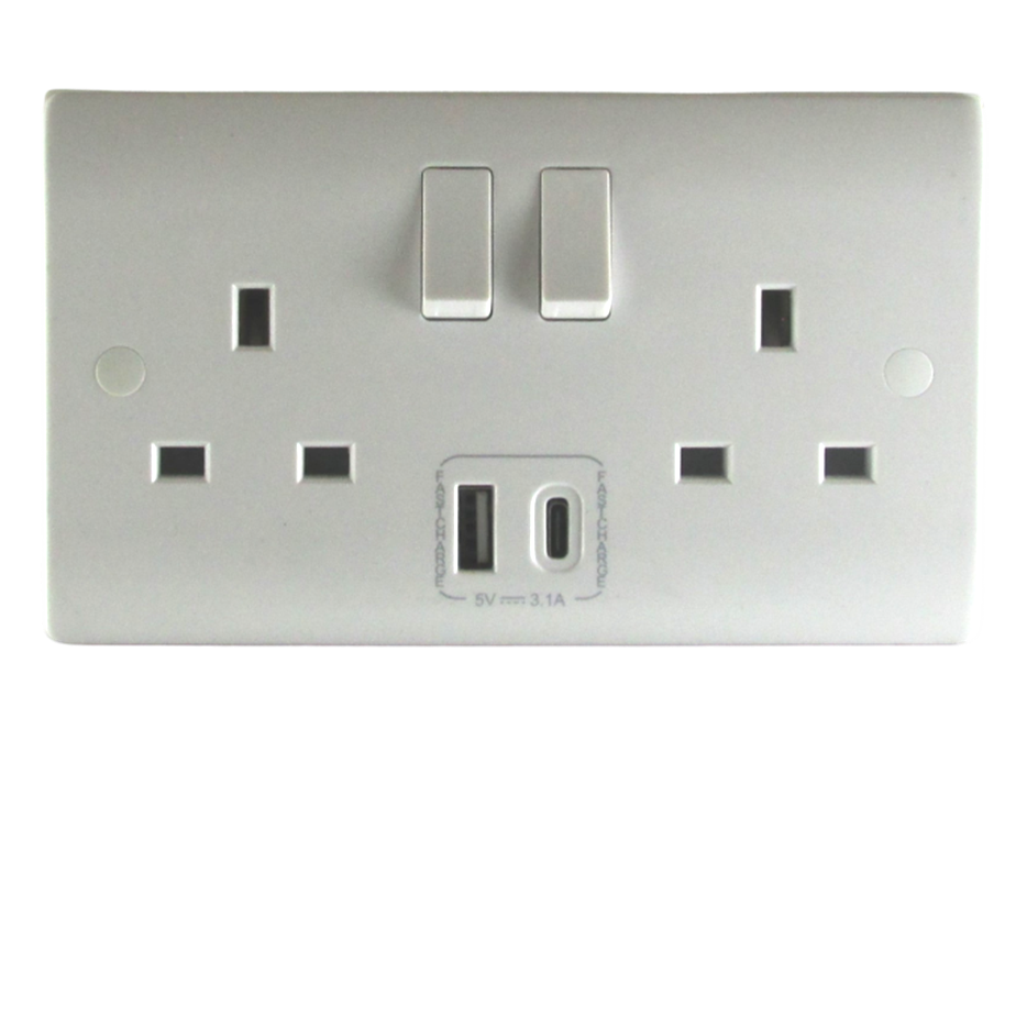 Sline 2G Switched Socket With USB A + C White SL406UA+C 