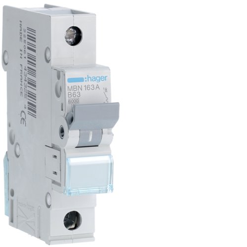 Hager 63A S/P B Curve 6kA MCB MBN163W