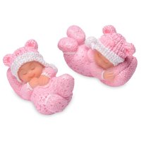 Small Resin Sleeping White Baby Pink - 45 x 35mm