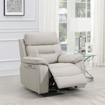 Eden Leather Electric Recliner Armchair - Light Grey 