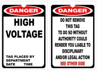 DANGER High Voltage Tag, Pack 25