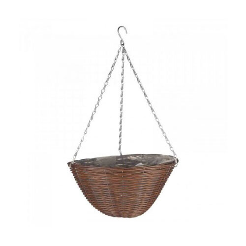 Chestnut Faux Rattan Hanging Basket - 14''